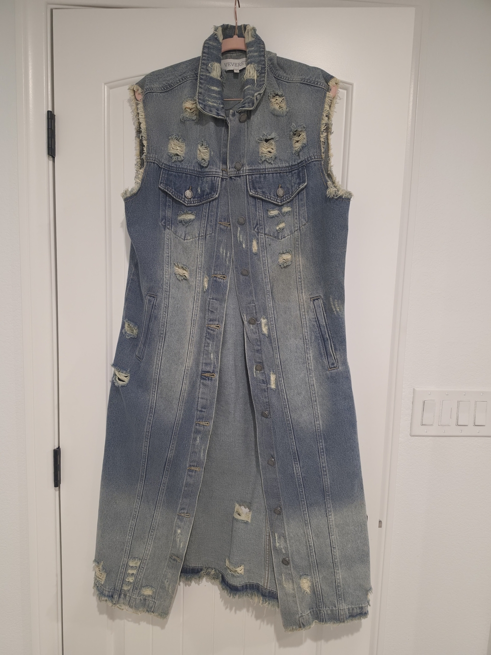 Distressed Women's Light Blue Denim Dress Vest